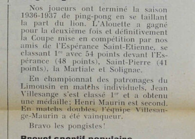 Extrait du mensuel « Le Rayon » d'octobre 1937, article sur le Ping-Pong