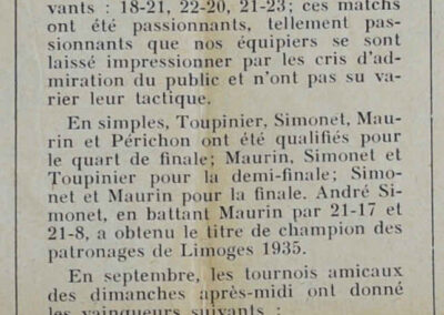 Extrait du mensuel « Le Rayon » de septembre 1935, article sur le Ping-Pong