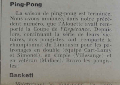Extrait du mensuel « Le Rayon » de septembre 1936, article sur le Ping-Pong